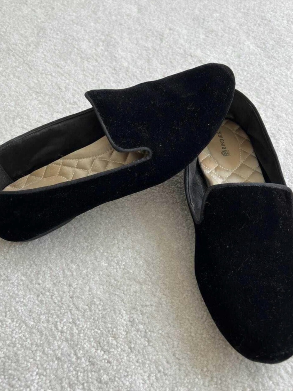Birdies The Starling Black Velvet Slip-On Loafers
